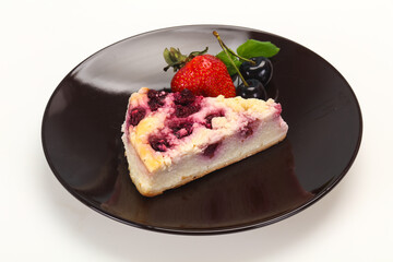 Wall Mural - Cheesecake with cherry served strawberry