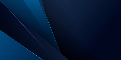Fototapete - Dark navy blue abstract presentation background with geometric 3D triangles and light leaks