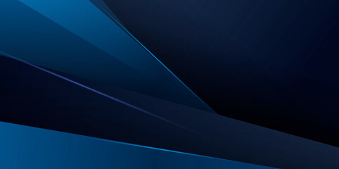 Fototapete - Dark navy blue abstract presentation background with geometric 3D triangles and light leaks