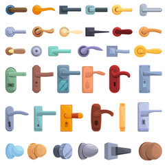 Poster - Door handles icons set. Cartoon set of door handles vector icons for web design