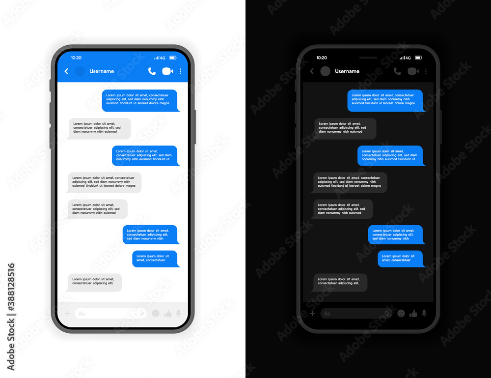 เวกเตอร์ Stock Messenger UI and UX design concept with light and dark ...