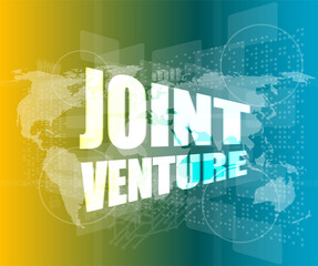 Poster - joint venture words on digital screen background with world map