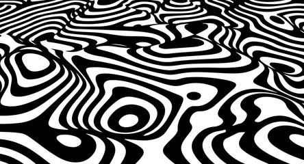 Fototapete - Distorted lines. Wave is a distortion effect. Optical illusion. Circular lines stripes or background with wavy distortion effect. Illusion of terrain.