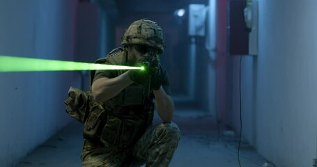 Wall Mural - SWAT team examining dark hallway