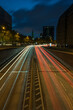 Ttraffic on a busy street in Hamburg at night.
