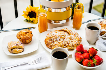 Wall Mural - breakfast with coffee and croissant