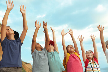 Wall Mural - happy little children outdoors on sunny day. camping trip