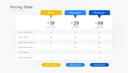 Pricing table infographic design