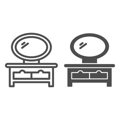 Poster - Dressing table line and solid icon, interior design concept, bedside table with mirror sign on white background, mirror on the curbstone icon in outline style for mobile concept. Vector graphics.