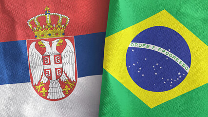 Brazil and Serbia two flags textile cloth 3D rendering