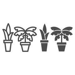 Poster - Home or office tropical plant line and solid icon, room decor concept, flower in pots sign on white background, houseplant icon in outline style for mobile concept and web design. Vector graphics.