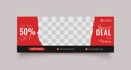 Wall Mural - sale facebook cover page timeline web ad banner template with photo place modern layout red backgrou