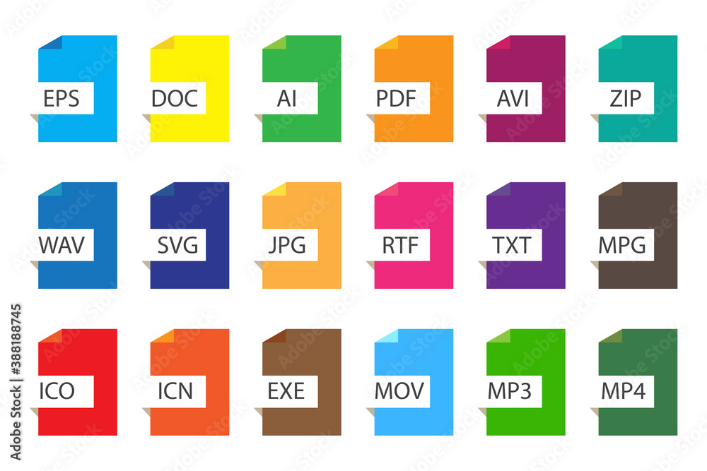 Image vectorielle Stock Colored file documents icons. Vector types of ...