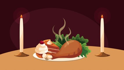 Wall Mural - happy thanksgiving day animation with dinner and candles