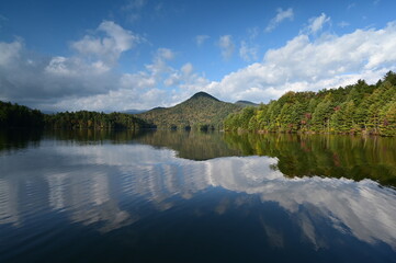 Wall Mural - Autumn landscape reflections on Lake Santeetlah, North Carolina.