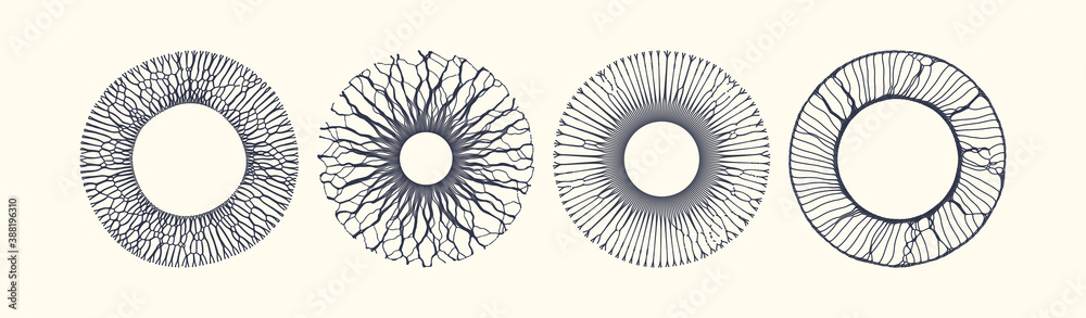 Array with dynamic particles of small particles in circle. Modern science and technology element. Abstract dotted background. Vector illustration. - obrazy, fototapety, plakaty 