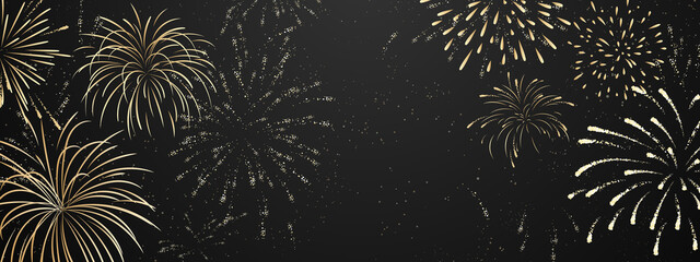 Wall Mural - firework and christmas themed Celebration party Happy New Year Gold background design.