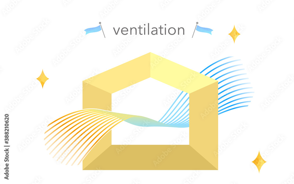 Fototapete 換気のイラスト 流線形のカラフルなラデーションの風 シンプルな家のシルエット Chromame Fototapete 換気のイラスト 流線形のカラフルなラデーションの風 シンプルな家のシルエット Chromame
