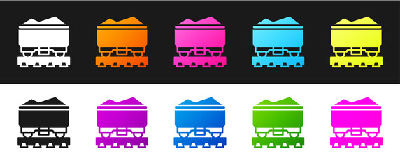 Sticker - Set Coal train wagon icon isolated on black and white background. Rail transportation. Vector.