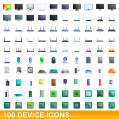 Poster - 100 device icons set. Cartoon illustration of 100 device icons vector set isolated on white background