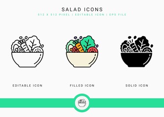 Fototapete - Salad icons set vector illustration with solid icon line style. Healthy diet food concept. Editable stroke icon on isolated white background for web design, user interface, and mobile application