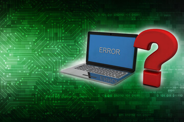 Poster - 3d rendering Computer Online Help Information Concept. Red Question Mark over Laptop Keyboard.
