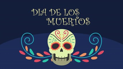 Wall Mural - dia de los muertos lettering animation with skull head