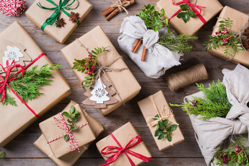  Creative zero waste Christmas concept, handmade gift boxes
