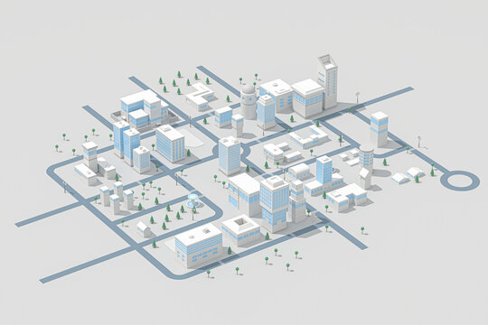 Downtown building, simulation city, 3d rendering.