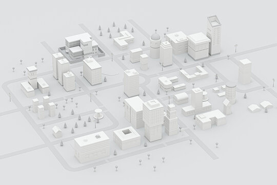 Downtown building, simulation city, 3d rendering.
