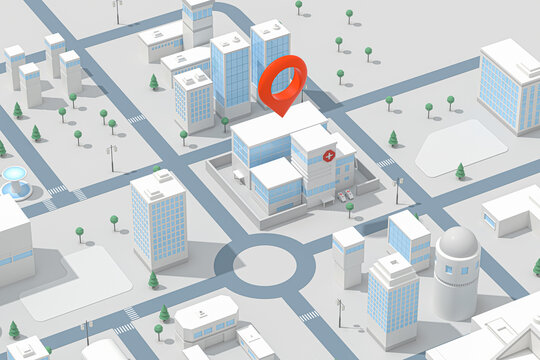 Downtown building, located at the hospital, 3d rendering.