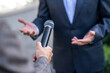 © zinkevych - Close-up of male hands holding microphone during interview