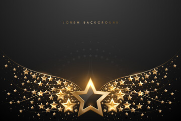 Wall Mural - gold stars wings on black background