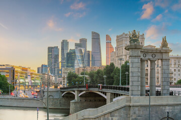 Wall Mural - Moscow City skyline business district and Moscow River in Russia