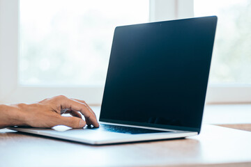 Wall Mural - close up. male using a modern laptop.