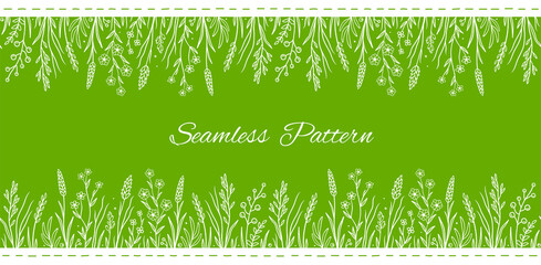 Wall Mural - botanical seamless pattern with wild flowers and herbs