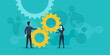 © Blacksmith Graphics - Man and woman (office workers) with gears - teamwork management business concept - abstract people collects gearbox mechanism - isolated vector illustration