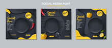 Food Social Media Post Template. Vector Illustration With Plate, Peppers, Chilies.