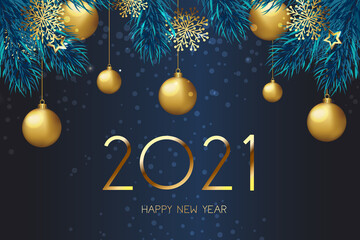 Wall Mural - happy new year 2021. new year background with gold balls. vector illustrations