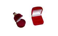Empty Red Wedding Boxes For A Engagement Ring Or Jewelry Isolated On A White Background. Marriage Offer.