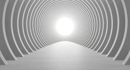Poster - White Architecture Circular Background. Abstract Interior Design. 3d Modern Architecture Render. Futuristic Building Construction. Geometric Structure