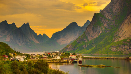 Wall Mural - Fjord and mountains landscape. Lofoten islands Norway