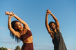 © Drobot Dean - Young happy african american man and woman doing workout outdoors