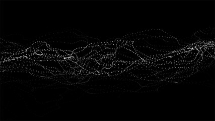 Poster - Digital dynamic wave of particles. Big data visualization. Vector abstract black futuristic background.