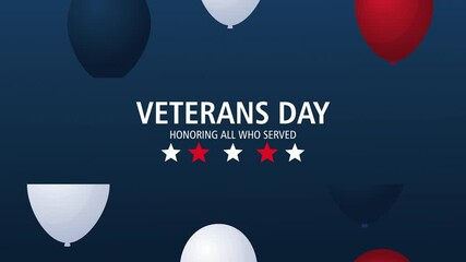 Poster - happy veterans day lettering animation with balloons helium