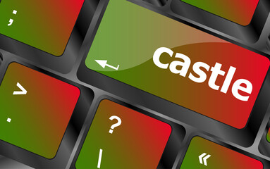 Poster - Modern computer keyboards enter keys with castle word