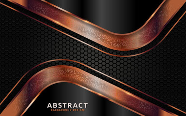 Wall Mural - Dark abstract background with overlap layer texture and golden lines element.