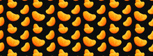 Seamless Pattern With Tangerines On A Dark Background