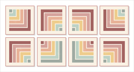 Wall Mural - set of abstract geometric prints in natural shades in a minimalist mid century art style. trending b