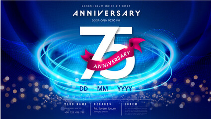 75 years anniversary logo template on dark blue abstract futuristic space background. 75th modern te